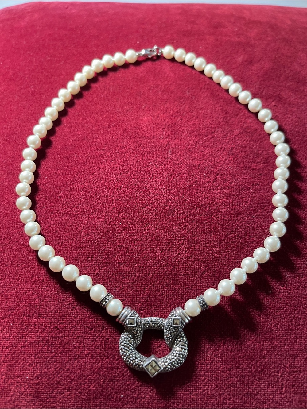 Vintage Judith Jack Marcasite and Pearl Necklace
